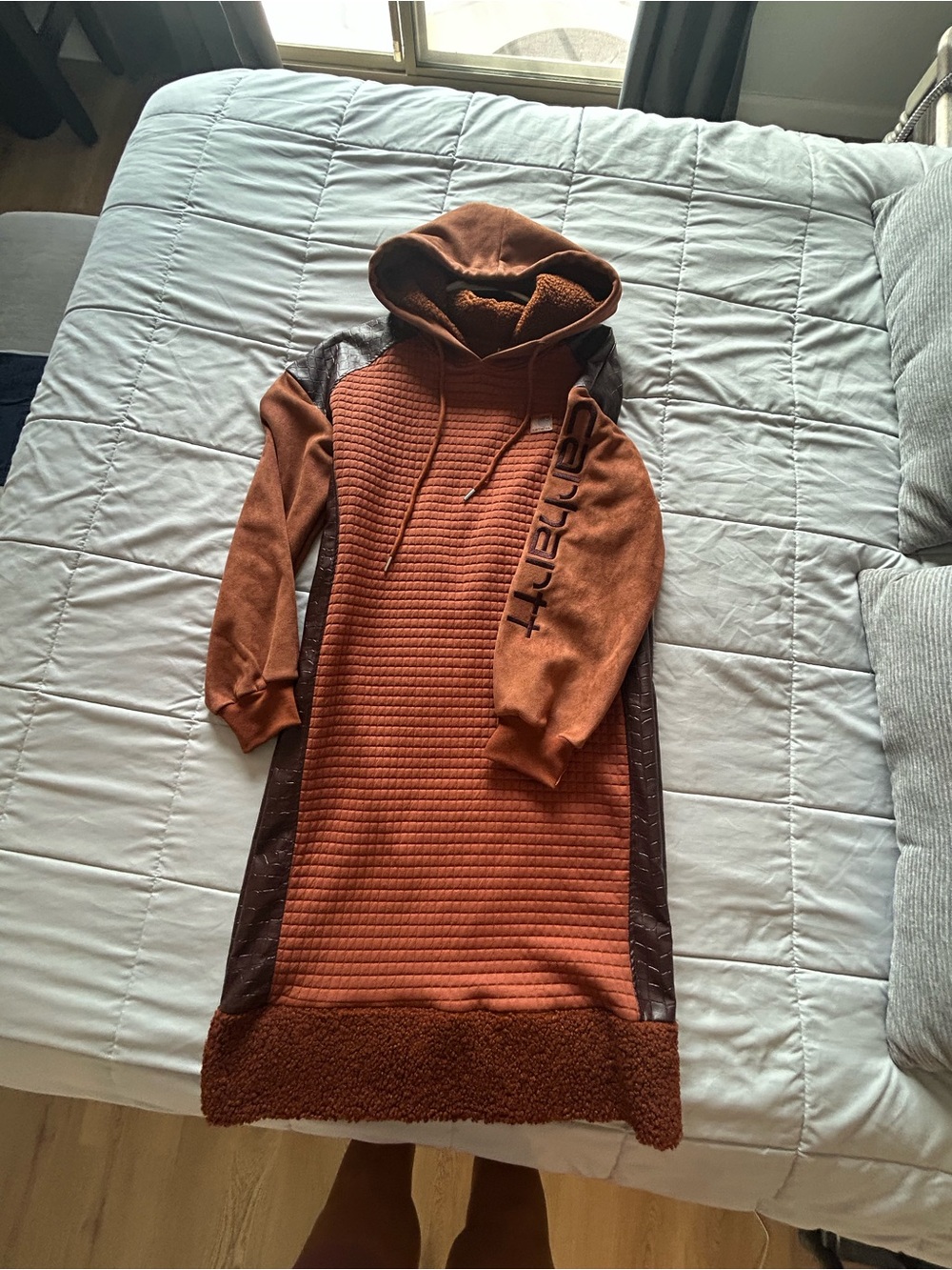 Cozy Rust Hooded Knit Sweater Dress